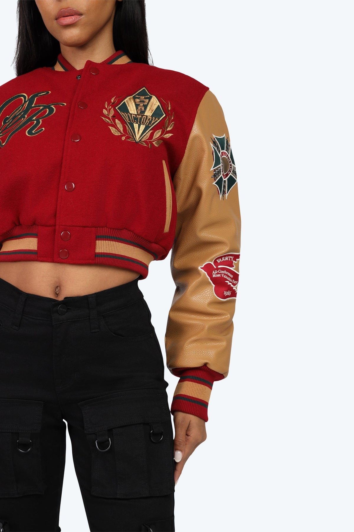 Smoke Rise Varsity Cropped Fit Jacket - Maroon - view 6