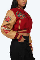 Smoke Rise Varsity Cropped Fit Jacket - Maroon - view 7