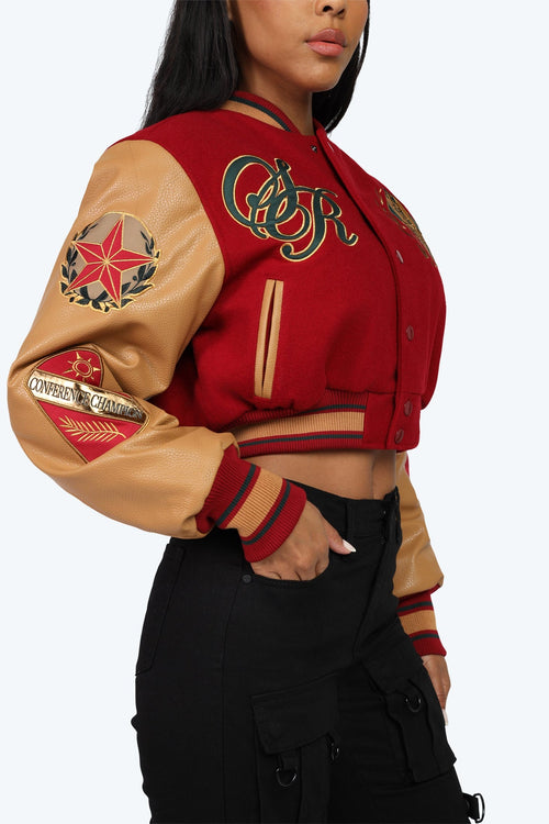 Smoke Rise Varsity Cropped Fit Jacket - Maroon - view 7