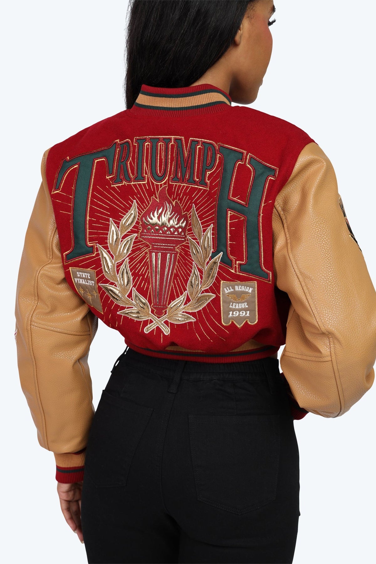 Smoke Rise Varsity Cropped Fit Jacket - Maroon - view 8