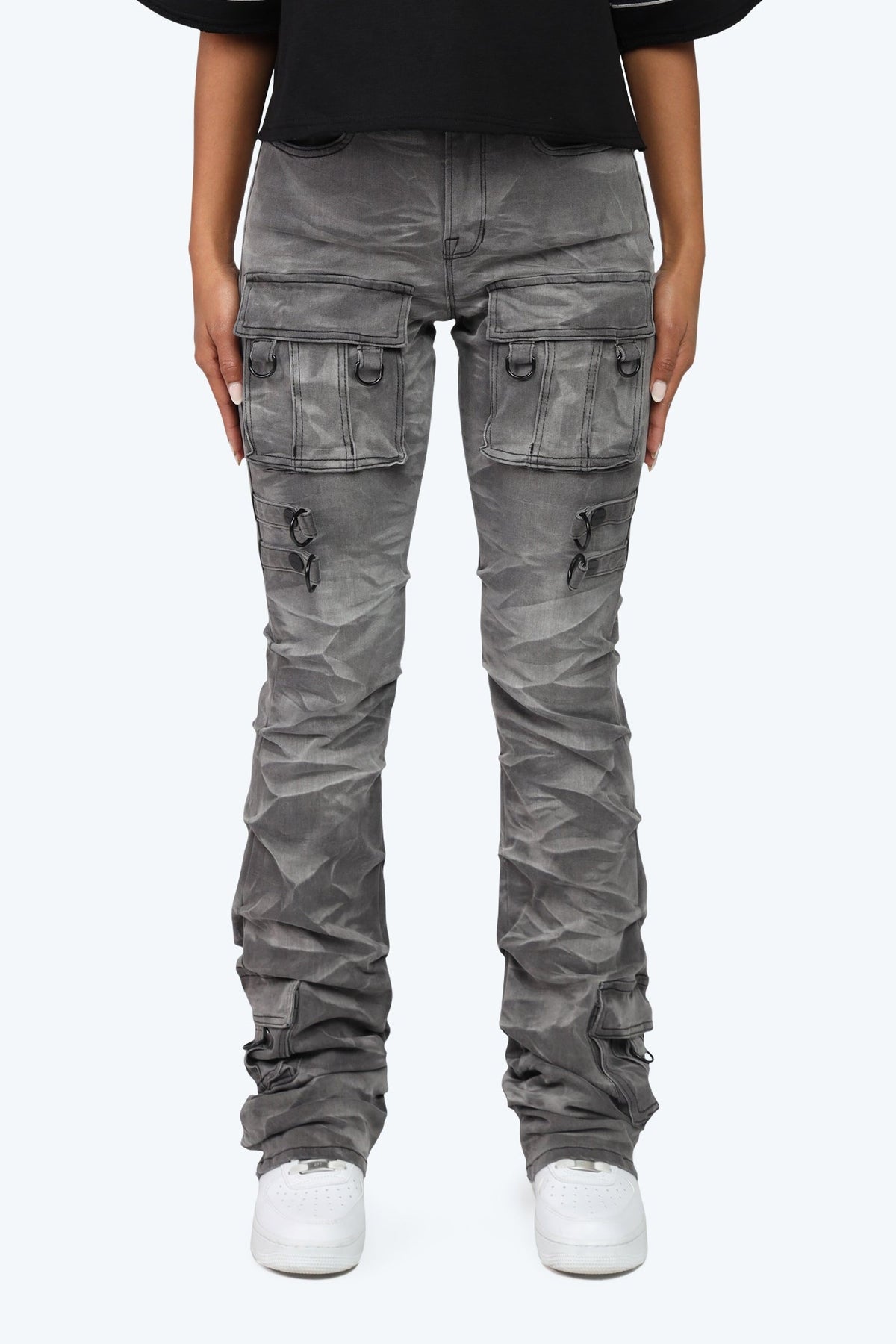 Smoke Rise High Rise Cargo Stack Jeans - Twinkle Grey - view 2