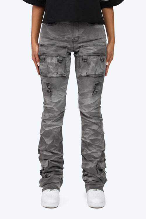 Smoke Rise High Rise Cargo Stack Jeans - Twinkle Grey - view 2
