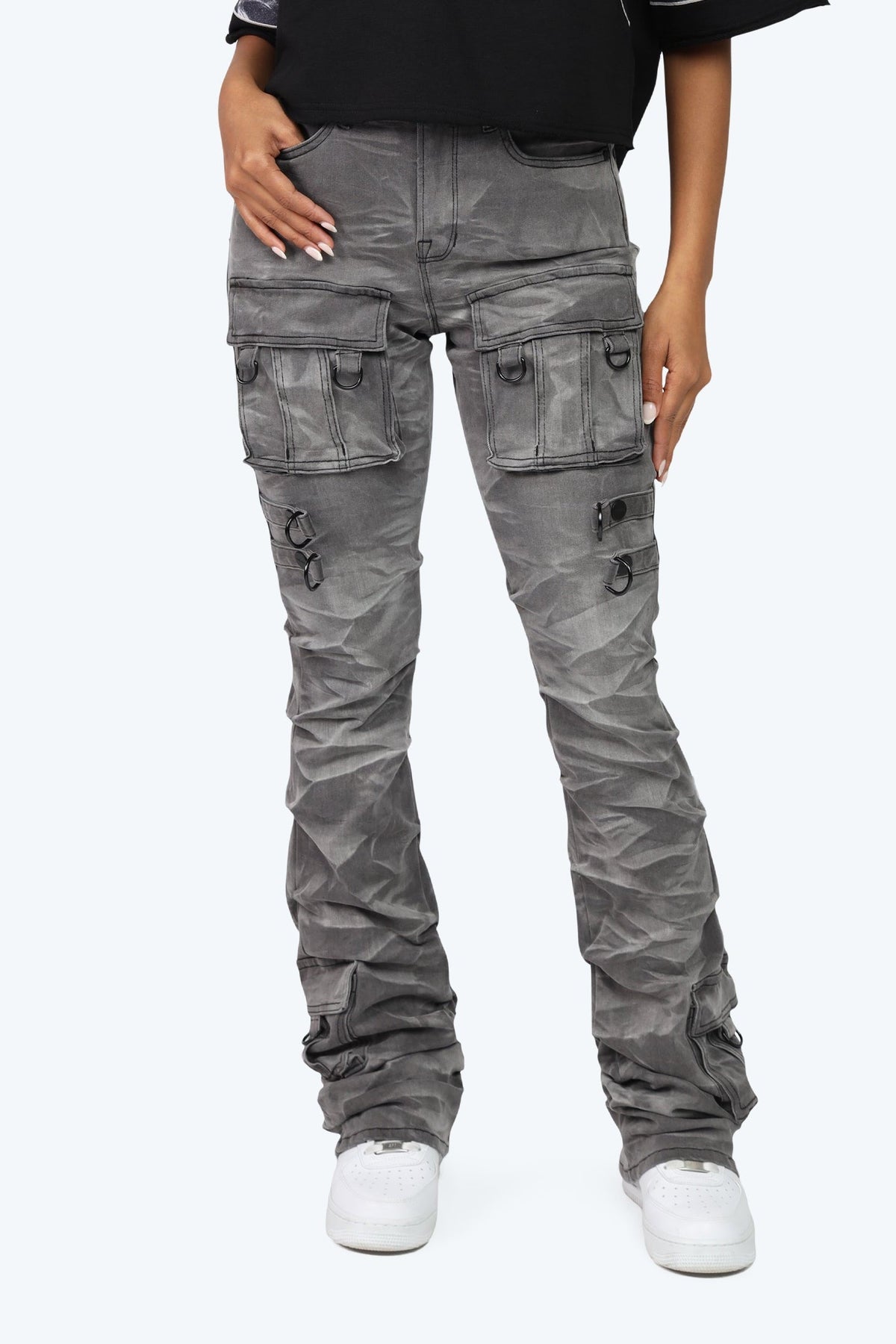 Smoke Rise High Rise Cargo Stack Jeans - Twinkle Grey - view 5