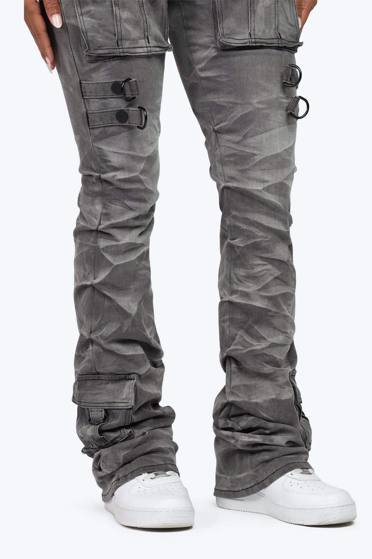 Smoke Rise High Rise Cargo Stack Jeans - Twinkle Grey - view 7