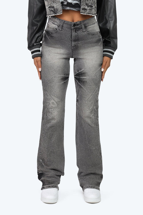 Smoke Rise High Rise Rhinestone Stacked Jeans - Eris Grey - view 2