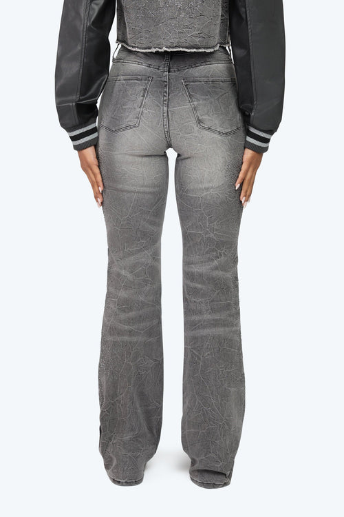 Smoke Rise High Rise Rhinestone Stacked Jeans - Eris Grey - view 3