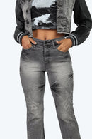 Smoke Rise High Rise Rhinestone Stacked Jeans - Eris Grey - view 5