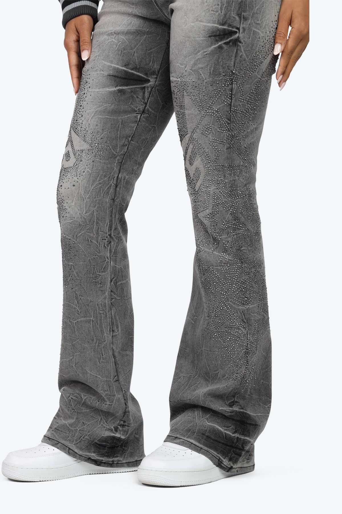 Smoke Rise High Rise Rhinestone Stacked Jeans - Eris Grey - view 6