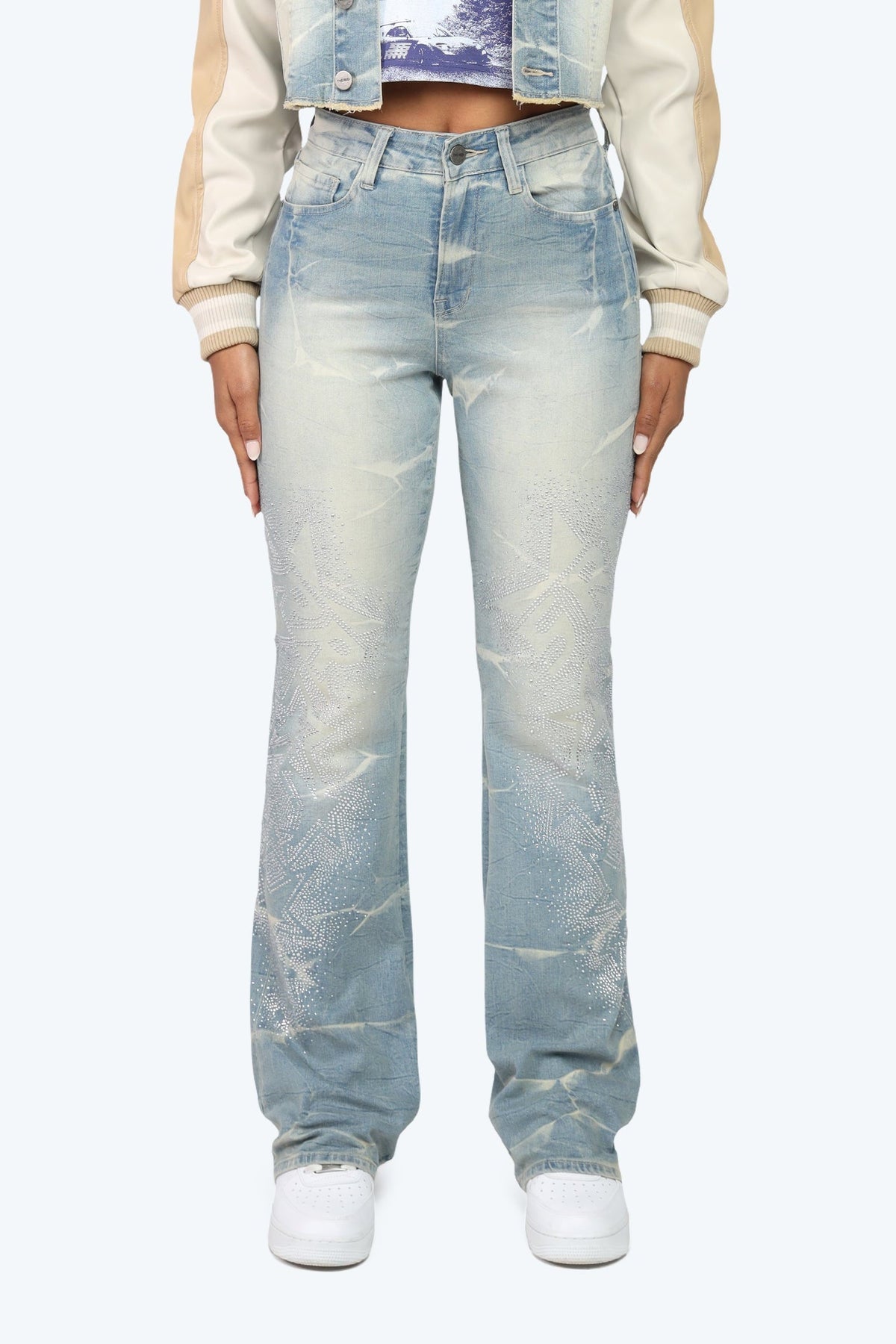 Smoke Rise High Rise Rhinestone Stacked Jeans - Modena Blue - view 2