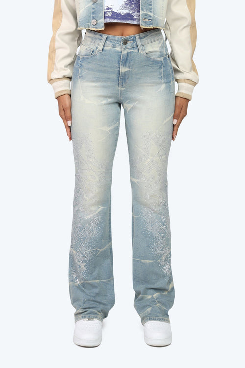 Smoke Rise High Rise Rhinestone Stacked Jeans - Modena Blue - view 2