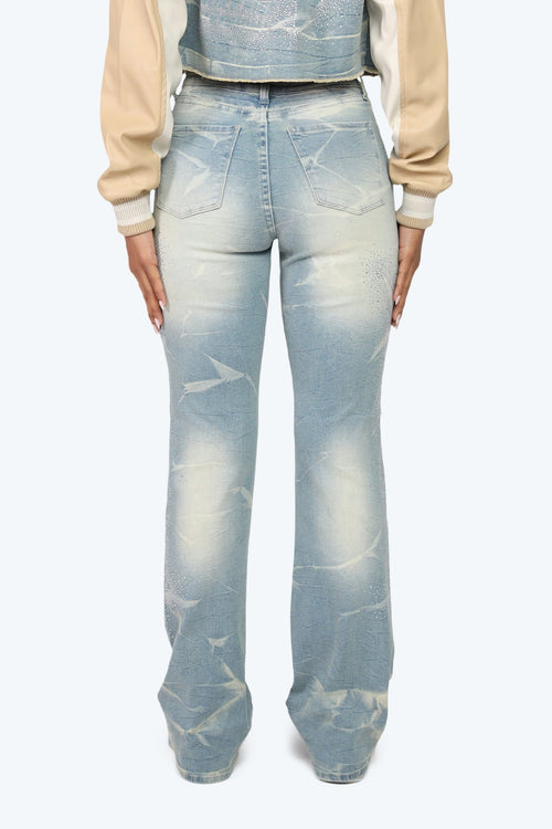 Smoke Rise High Rise Rhinestone Stacked Jeans - Modena Blue - view 4