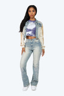 Smoke Rise High Rise Rhinestone Stacked Jeans - Modena Blue