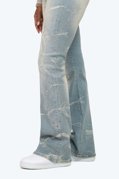 Smoke Rise High Rise Rhinestone Stacked Jeans - Modena Blue - view 6