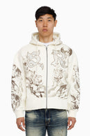Smoke Rise Trouble In Peace Zip Up Hoodie - Ecru