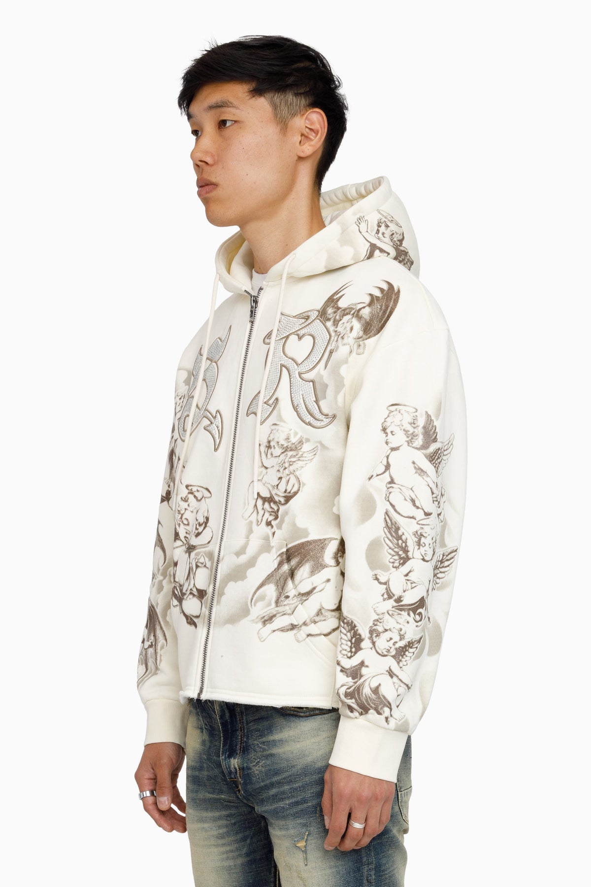 Smoke Rise Trouble In Peace Zip Up Hoodie - Ecru - view 2