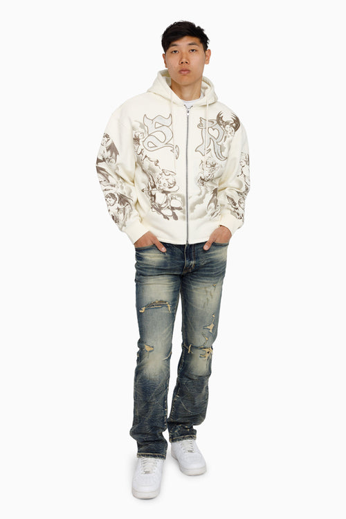 Smoke Rise Trouble In Peace Zip Up Hoodie - Ecru - view 4