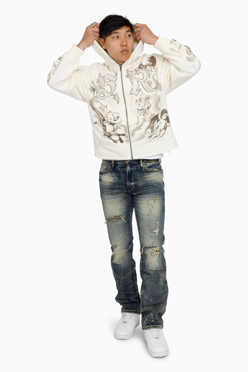 Smoke Rise Trouble In Peace Zip Up Hoodie - Ecru - view 5