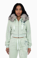 Smoke Rise Faux Fur Trim Zip-Up Hoodie - Frosty Green