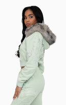 Smoke Rise Faux Fur Trim Zip-Up Hoodie - Frosty Green - view 2