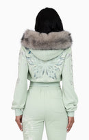 Smoke Rise Faux Fur Trim Zip-Up Hoodie - Frosty Green - view 3