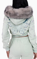 Smoke Rise Faux Fur Trim Zip-Up Hoodie - Frosty Green - view 6