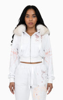 Smoke Rise Faux Fur Trim Zip-Up Hoodie - White