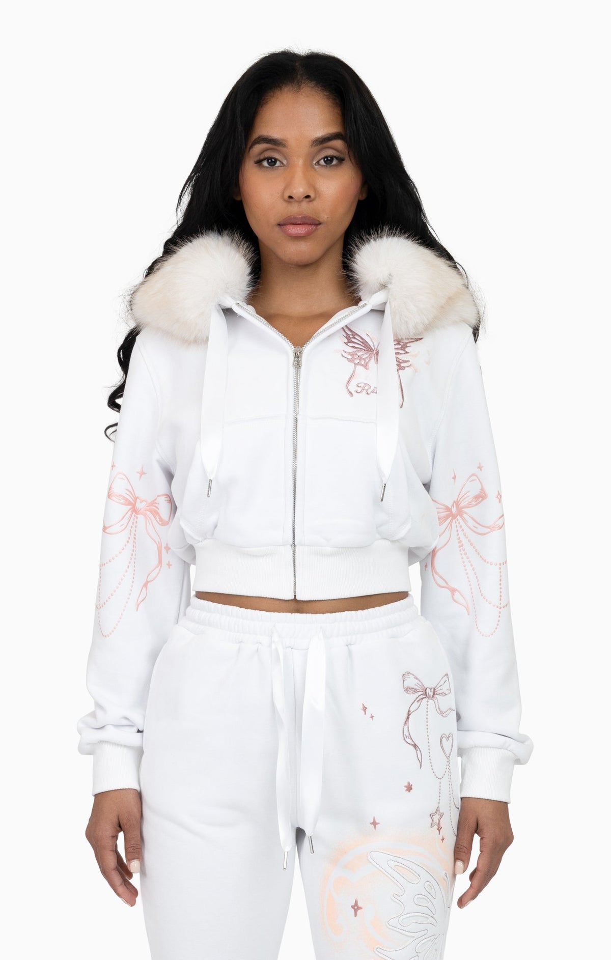Smoke Rise Faux Fur Trim Zip-Up Hoodie - White