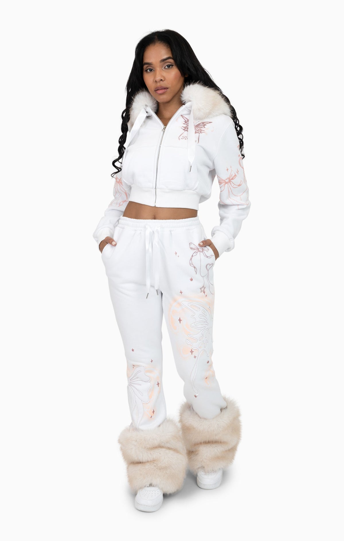 Smoke Rise Faux Fur Trim Zip-Up Hoodie - White - view 5