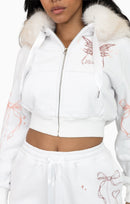 Smoke Rise Faux Fur Trim Zip-Up Hoodie - White - view 6