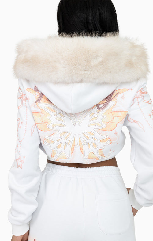 Smoke Rise Faux Fur Trim Zip-Up Hoodie - White - view 7