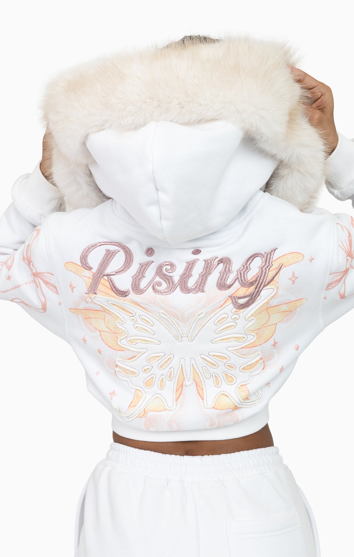 Smoke Rise Faux Fur Trim Zip-Up Hoodie - White - view 8