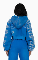 Smoke Rise Metallic Embroidered Studded Hoodie - Sky Diver - view 3