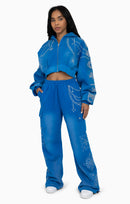 Smoke Rise Metallic Embroidered Studded Hoodie - Sky Diver - view 4