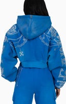 Smoke Rise Metallic Embroidered Studded Hoodie - Sky Diver - view 7