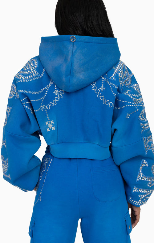 Smoke Rise Metallic Embroidered Studded Hoodie - Sky Diver - view 7