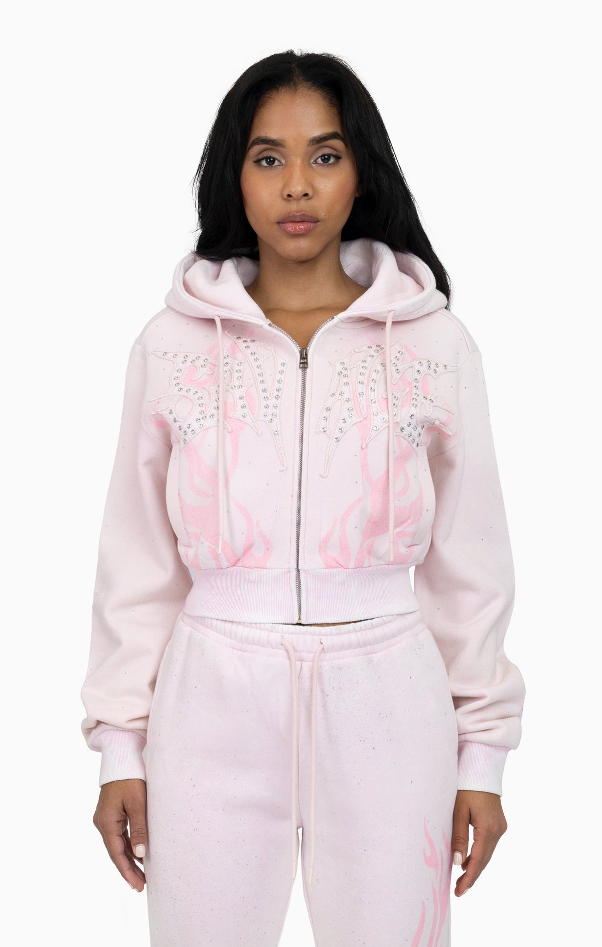 Smoke Rise Sparkly Zip Up Hoodie - Cradle Pink