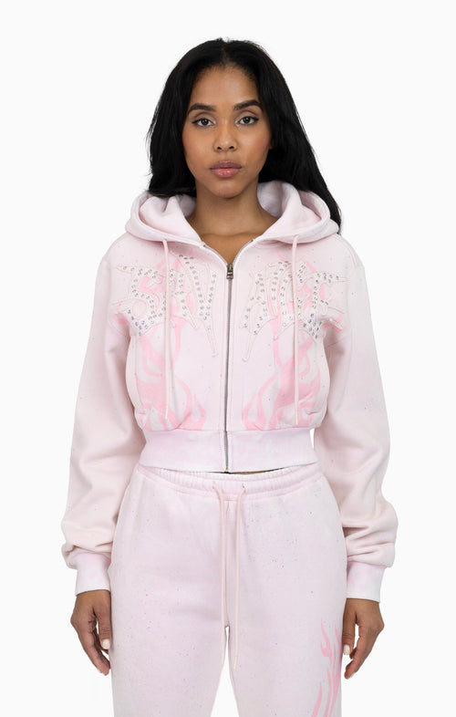 Smoke Rise Sparkly Zip Up Hoodie - Cradle Pink