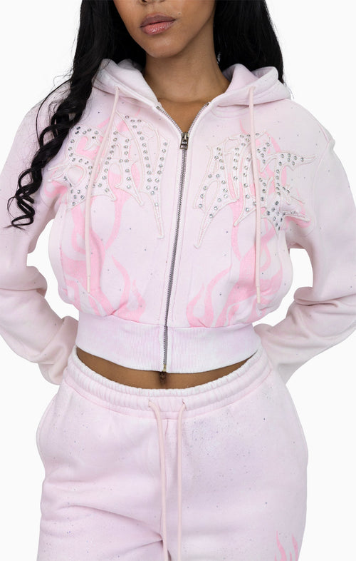 Smoke Rise Sparkly Zip Up Hoodie - Cradle Pink - view 6