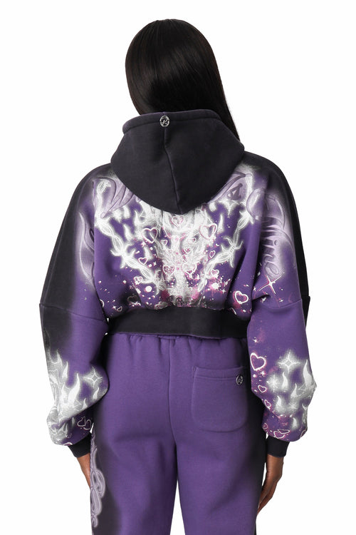 Smoke Rise Oversprayed Glitter Printed Hoodie - Purple Reign - view 3