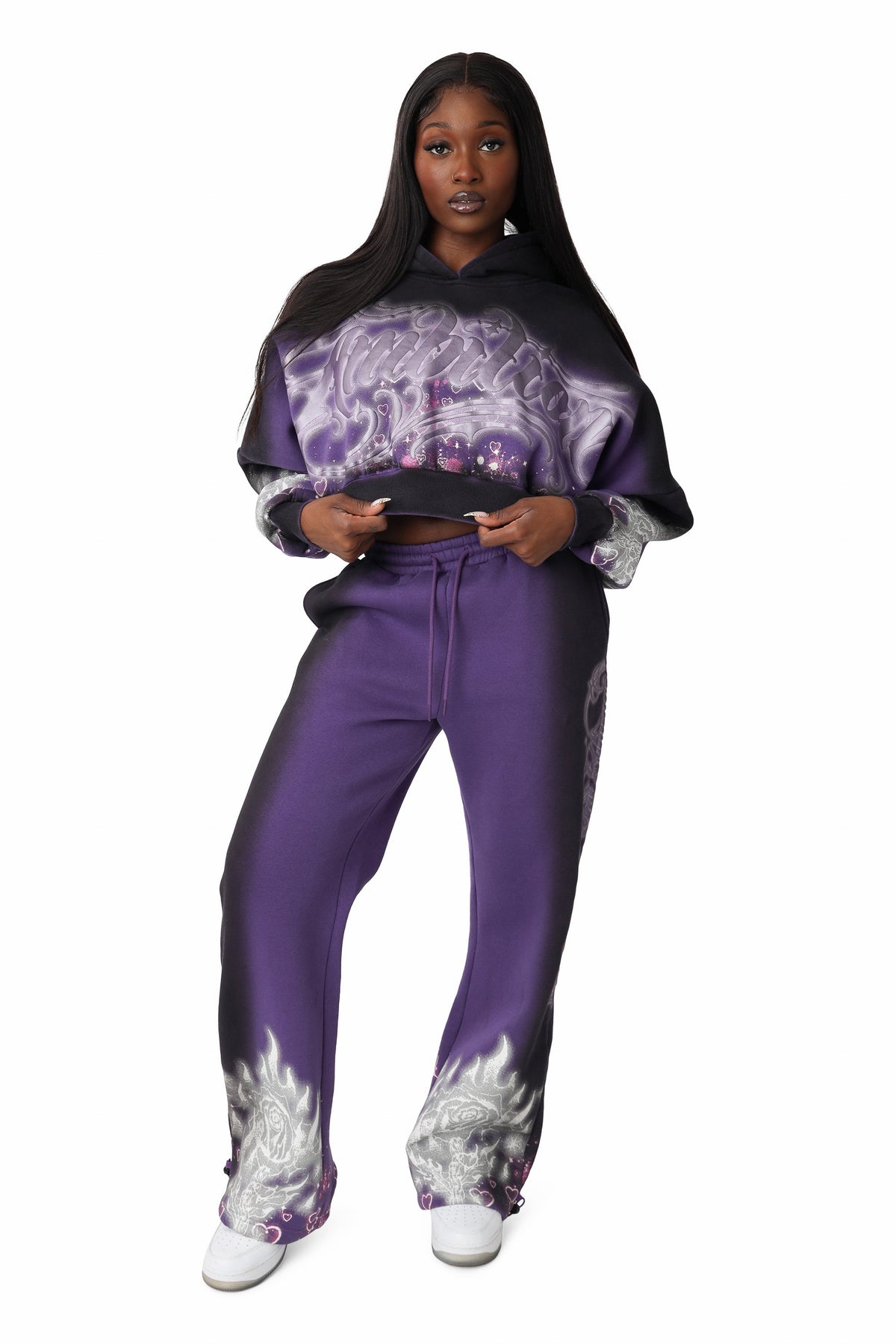 Smoke Rise Oversprayed Glitter Printed Hoodie - Purple Reign - view 4