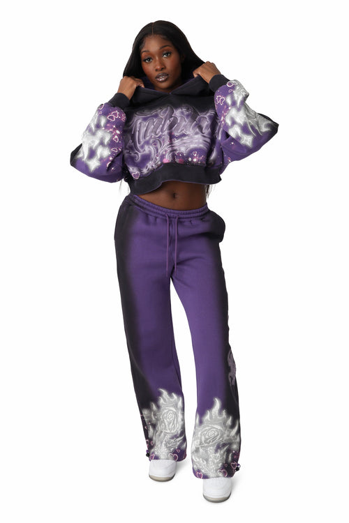 Smoke Rise Oversprayed Glitter Printed Hoodie - Purple Reign - view 5