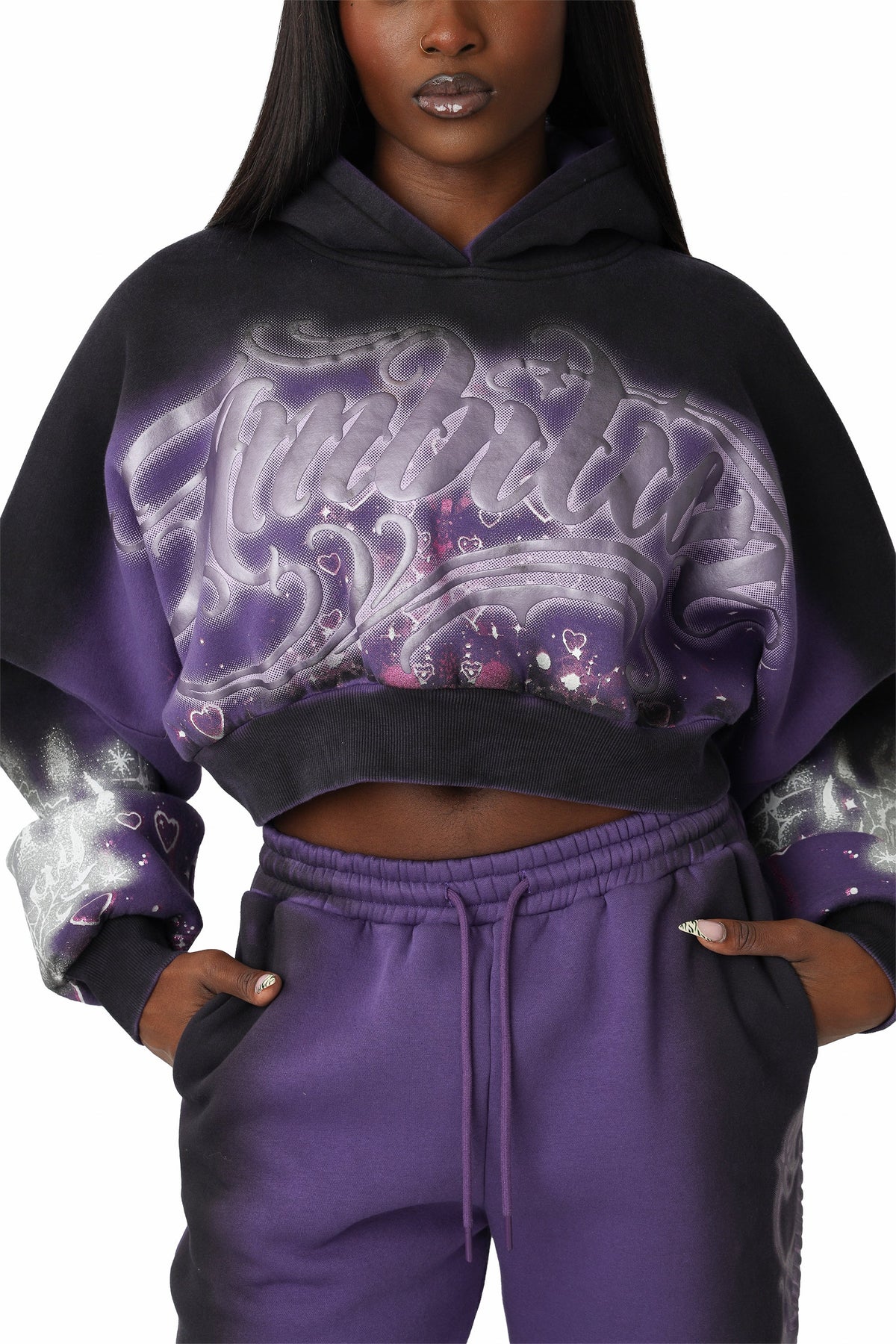Smoke Rise Oversprayed Glitter Printed Hoodie - Purple Reign - view 6