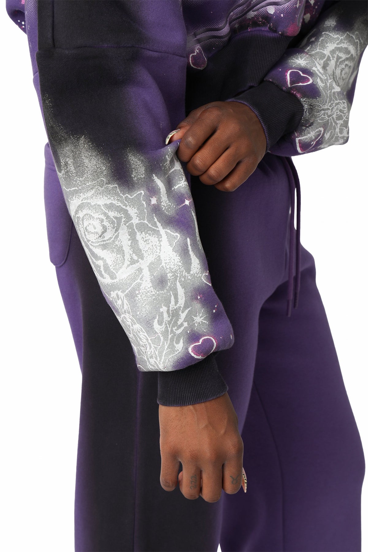 Smoke Rise Oversprayed Glitter Printed Hoodie - Purple Reign - view 7