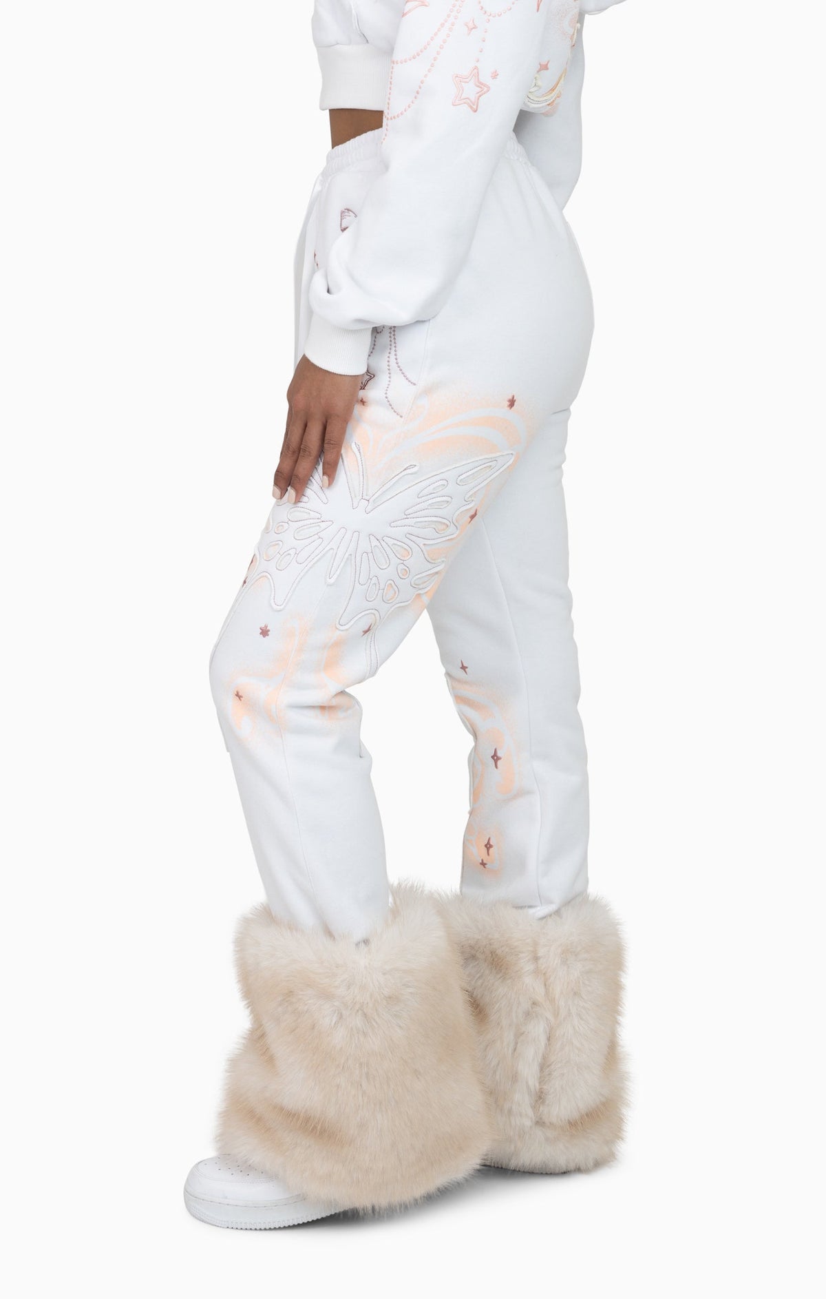 Smoke Rise Faux Fur Trim Fleece Pant - White - view 3