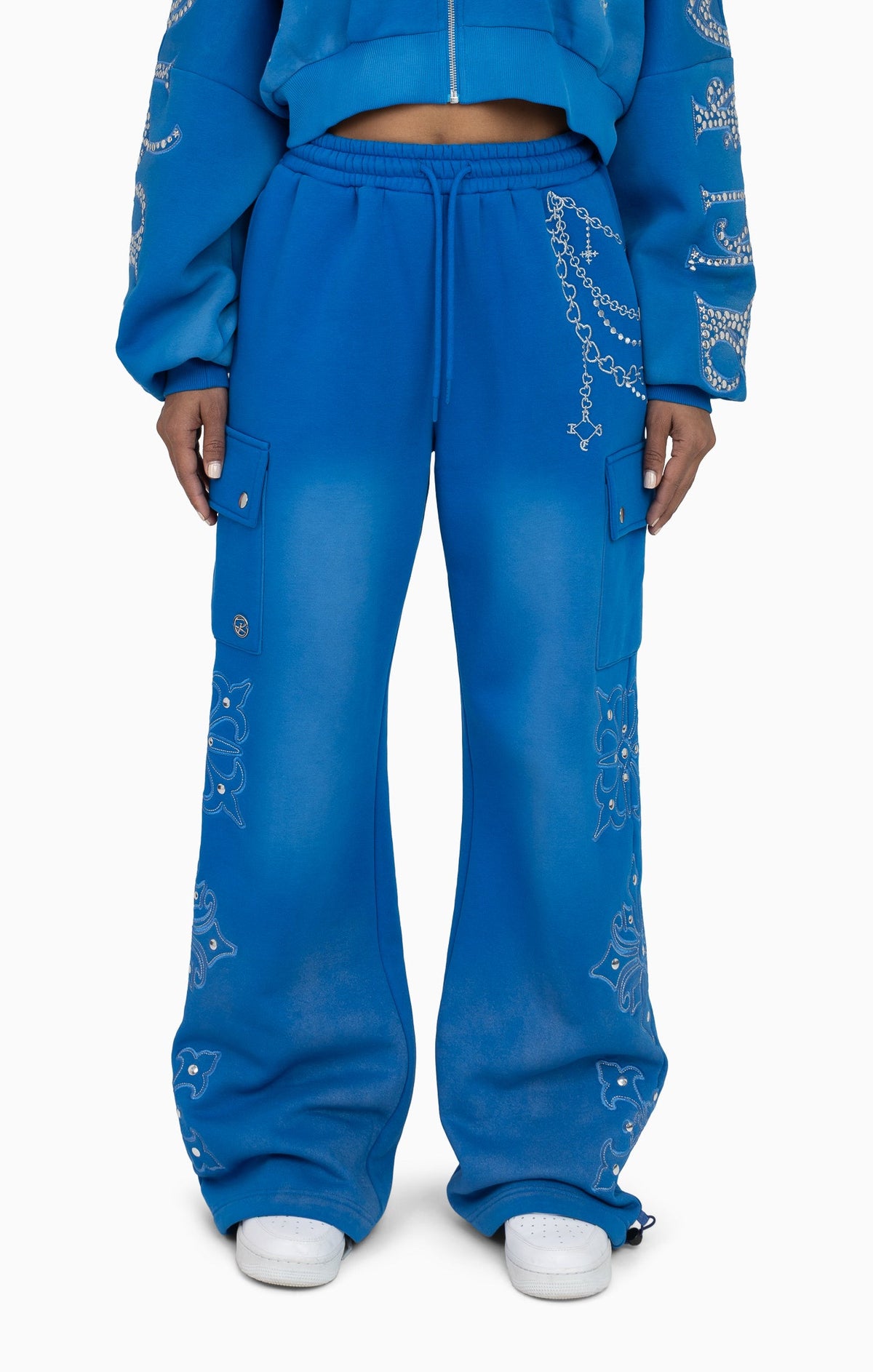 Smoke Rise Metallic Embroidered Studded Pants - Sky Diver - view 2