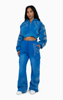Smoke Rise Metallic Embroidered Studded Pants - Sky Diver - view 5
