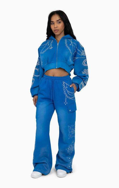 Smoke Rise Metallic Embroidered Studded Pants - Sky Diver - view 5