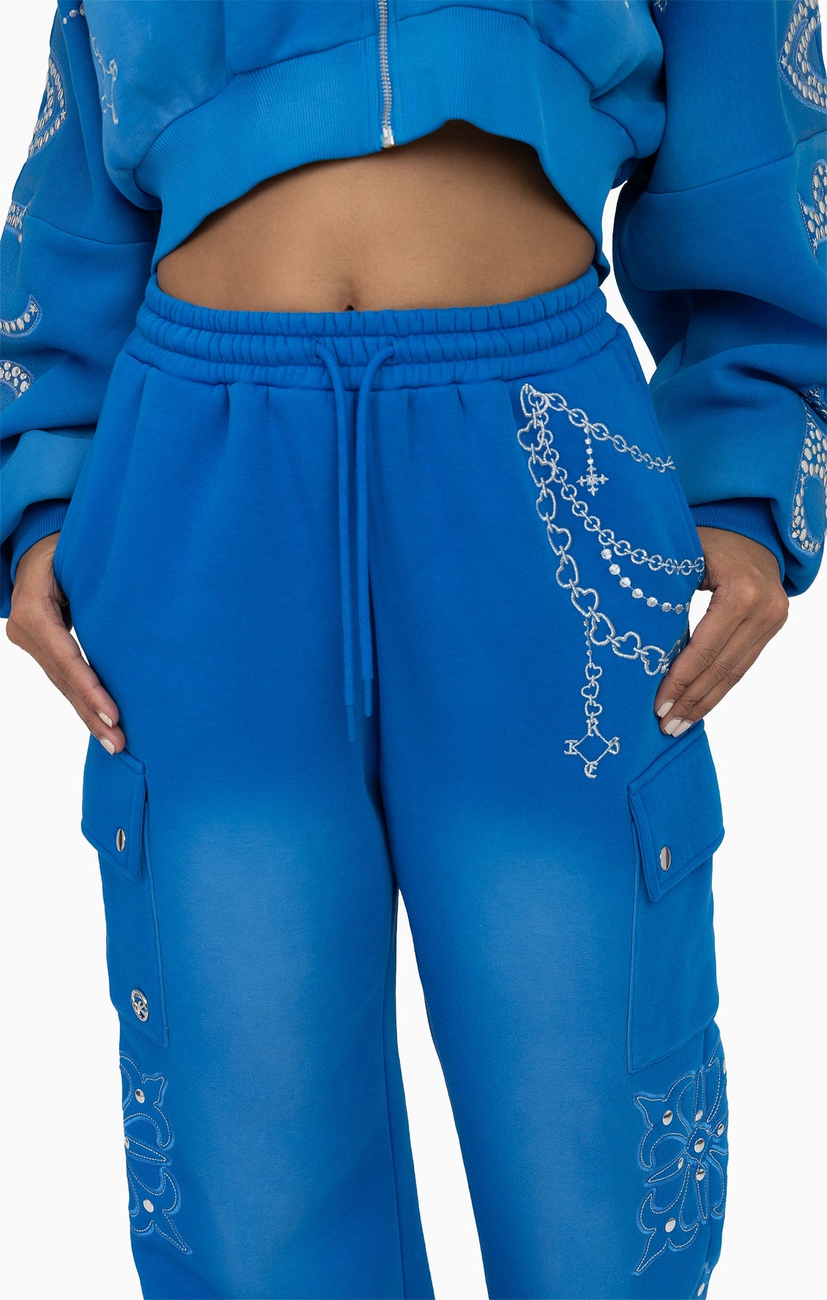Smoke Rise Metallic Embroidered Studded Pants - Sky Diver - view 6