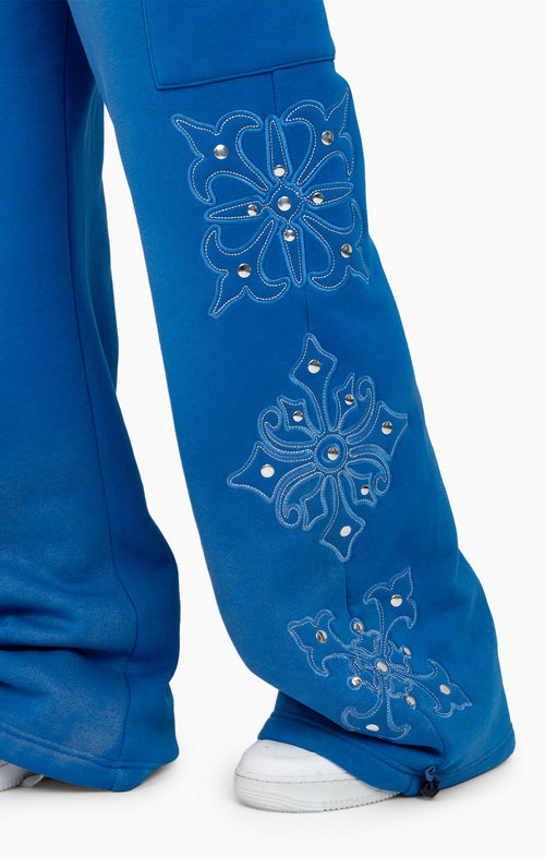 Smoke Rise Metallic Embroidered Studded Pants - Sky Diver - view 8