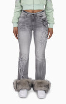 Smoke Rise Faux Fur Trim Denim Pants - Moonbeam Grey - view 2